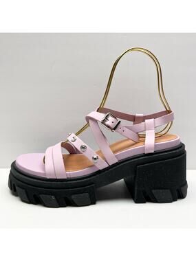 GANNI Crystal Embellished Strappy Block Heel Sandals EU 41 US 11 Pink Platform